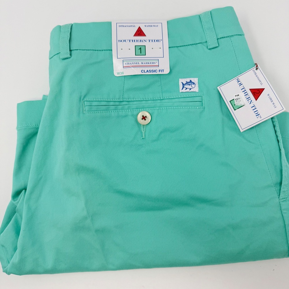 Southern Tide Channel Markers Classic Fit‎ Shorts Mens 36 Seafoam Green NEW